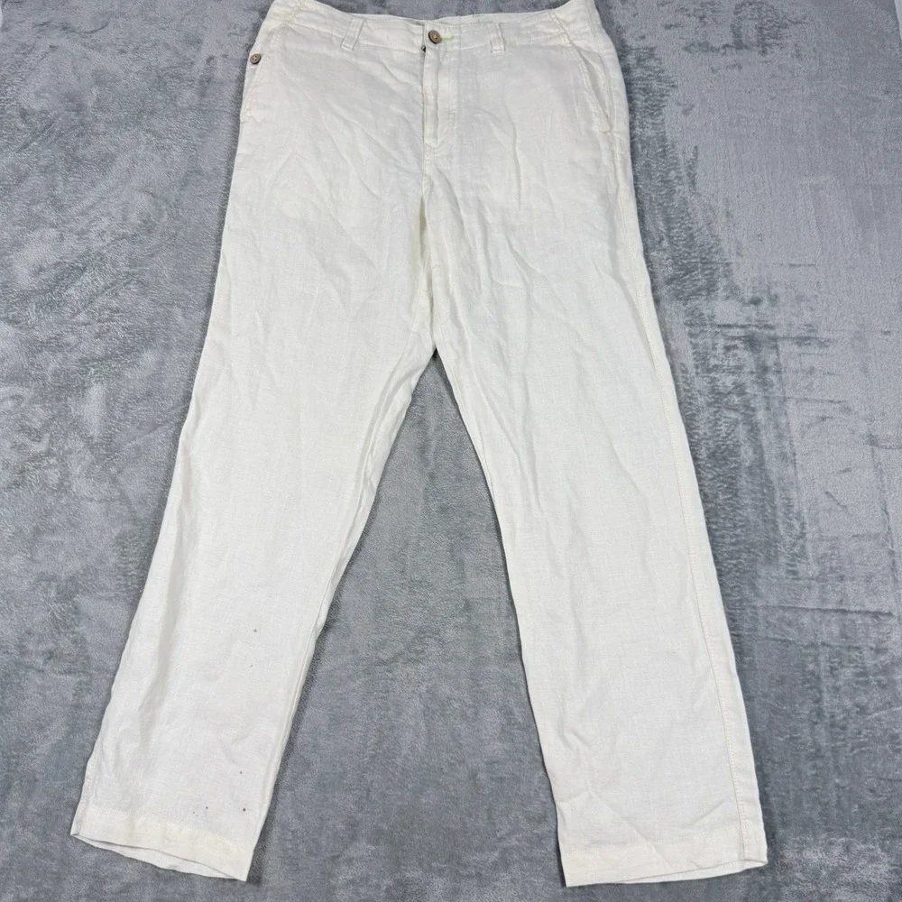 Tommy Bahama Mens 33x32 Relaxed Linen Pants White Straight Leg Tropical Lining
